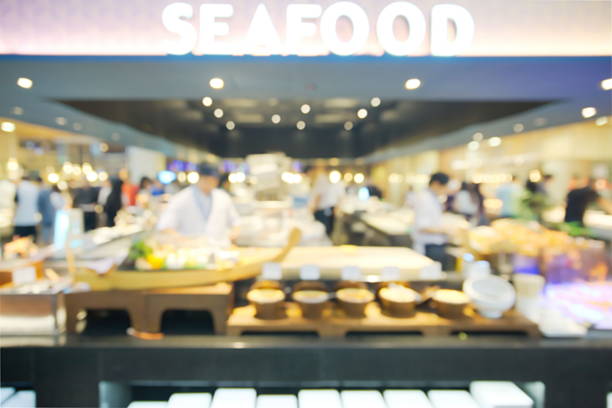 istock Abstract blurry japanese sea food counter 534756285