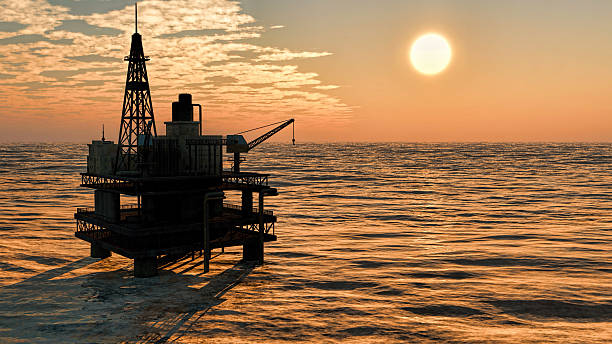 Oil rig  platform Oil rig  platform at sunset oil pump incomplete rough oil stock pictures, royalty-free photos & images