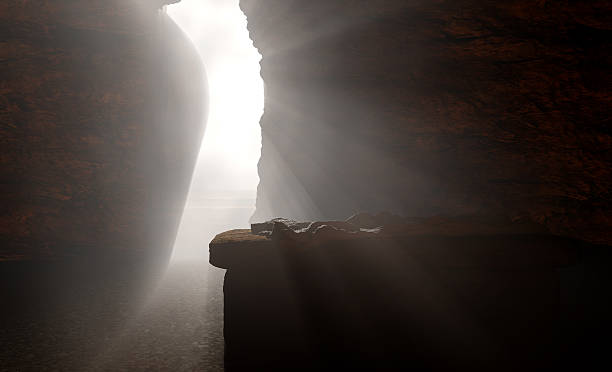 The Empty Tomb of Jesus 3d rendering of Jesus' cave after His resurrection. His light shining. Made for the Easter season showing the tomb  being empty after the stone rolled away. jesus christ stock pictures, royalty-free photos & images