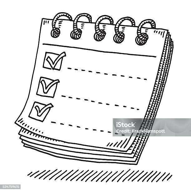 Notepad Paper Tick Mark Drawing Stock Illustration - Download Image Now - Note Pad, Checklist, Sketch
