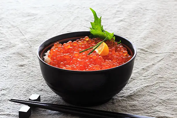 Red Caviar donburi ; Japanese food " Ikura don"