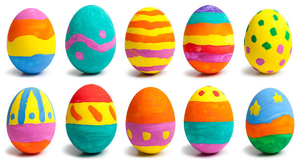 Easter egg set Collection of colorful easter eggs on white background. This file is cleaned, retouched and contains easter egg coloring stock pictures, royalty-free photos & images