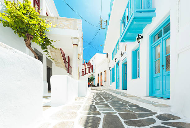 Street in Mykonos, Greece stock photo
