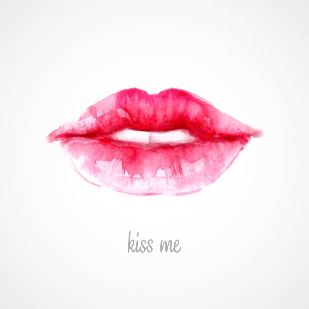 唇ペインティッドの水彩画ます。ベクトルイラストレーション - lipstick kiss kissing lipstick love点のイラスト素材／クリップアート素材／マンガ素材／アイコン素材