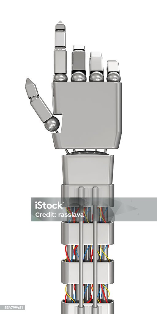 Metal Robotic Hand Touching Something isolated on white background 2015 Stock Photo