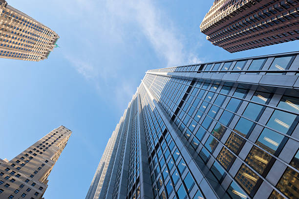 istock Skyscrapers from ground view with blue sky visible 534799927