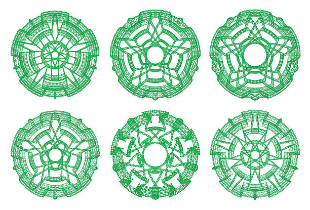 Green ornamental graphical abstract round lace collection isolated on white background, computer rendered