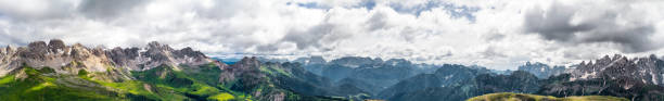 Panoramic view of San Pellegrino Pass (Dolomites) from Col Margherita during summer/spring season