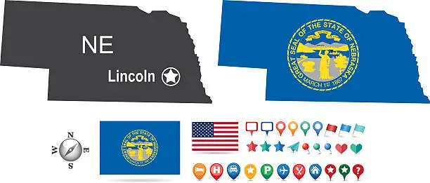 Vector illustration of Nebrask State Map Kit