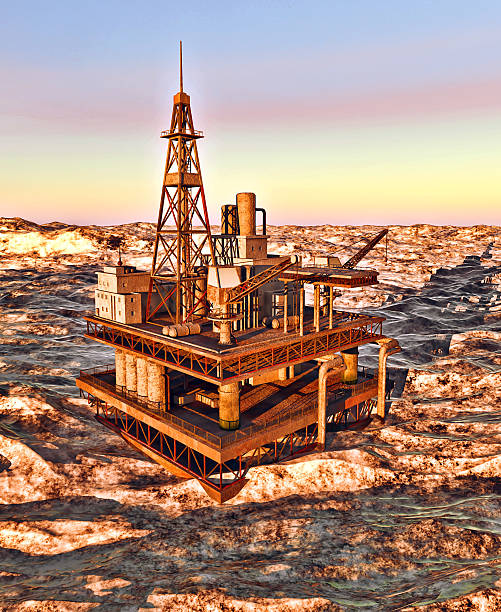 Oil rig  platform Oil rig  platform at sunset oil pump incomplete rough oil stock pictures, royalty-free photos & images