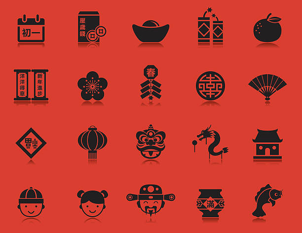Chinese New Year icons | Pictoria series Pictogram (pictogramme) style Chinese New Year icons for your professional design services. dragon in chinese temple stock illustrations