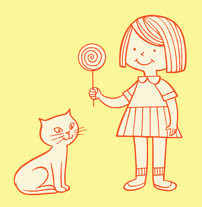 Girl With Cat and Lollipop