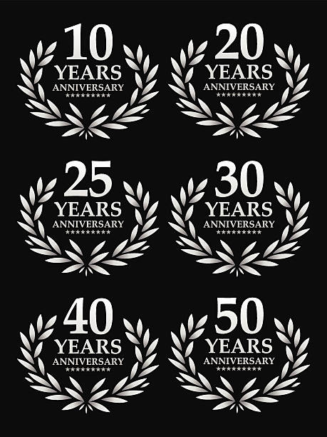 Anniversary emblem Vector of silver grey color anniversary emblem for 10, 20, 25, 30, 40 and 50 years. 20 29 years stock illustrations