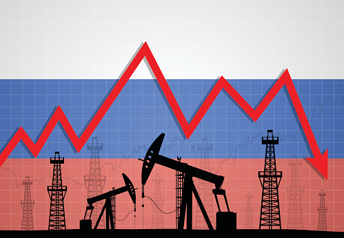 istock Oil derricks over Russian flag 534807193