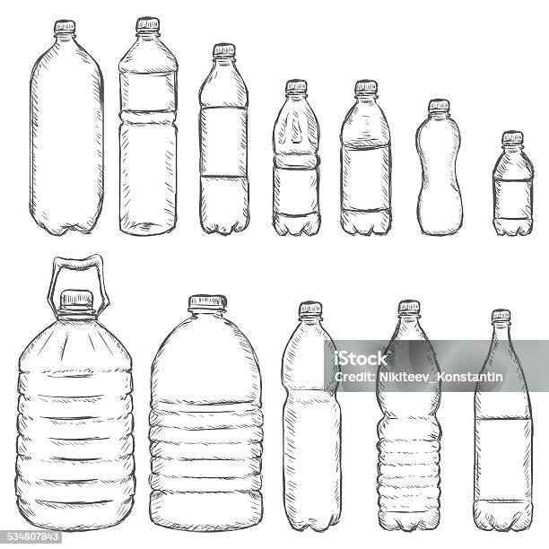 Vector Set Of Sketch Plastic Bottles Stock Illustration - Download Image Now - Bottle, Plastic, Doodle