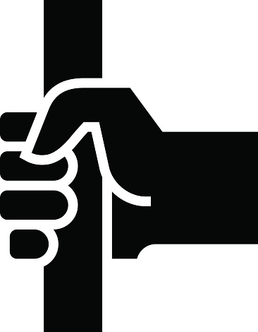 Black vector sign of passenger hand holding handle in public transport