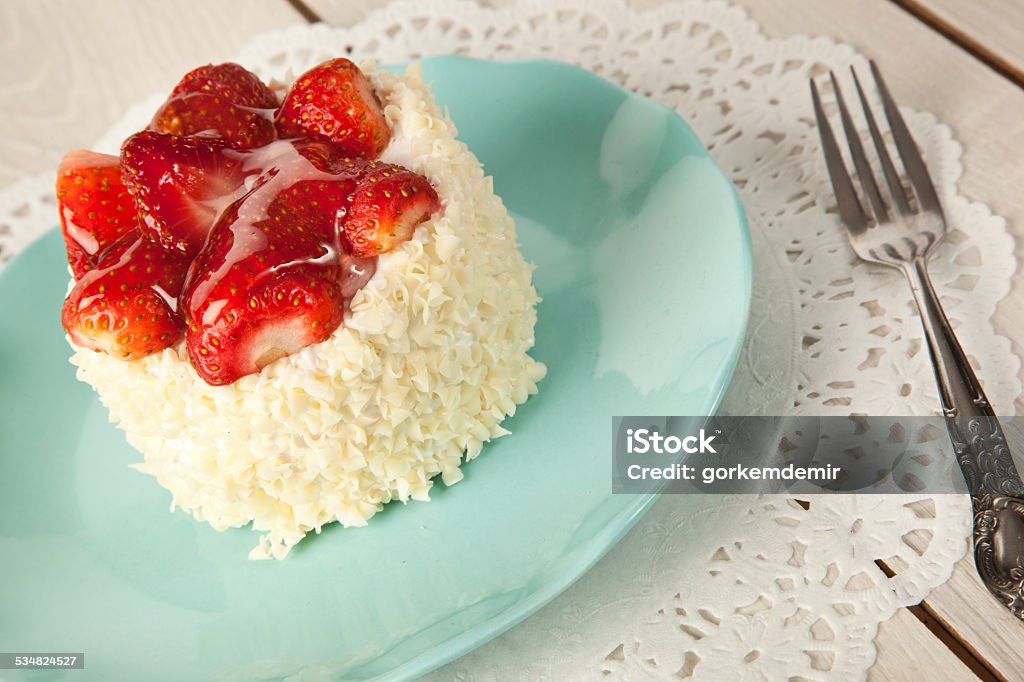 beautiful cake with strawberries , white chocolate and cream 2015 Stock Photo