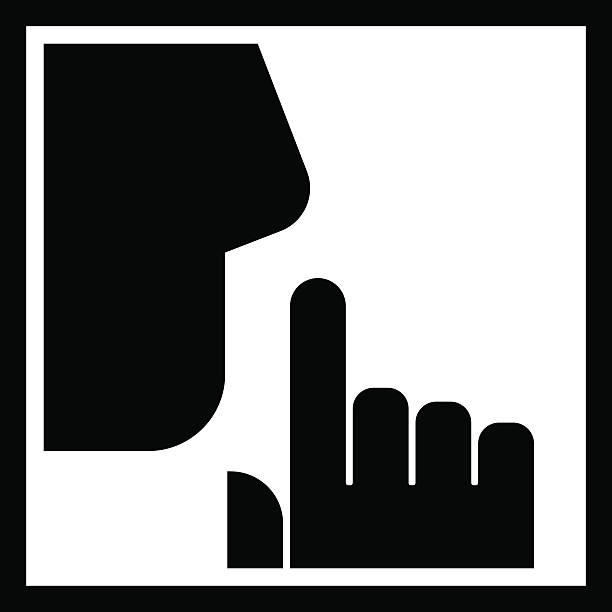 Keep silence icon Black vector sign of man asking to keep silence holding his forefinger on his lips finger on lips stock illustrations