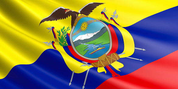 Ecuadorian flag fluttering in wind.