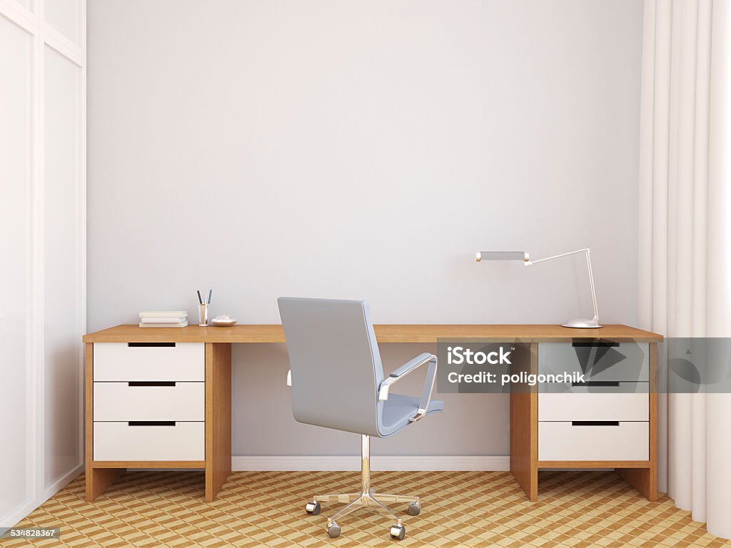 Modern office interior. Modern home office interior. 3d render Desk Stock Photo