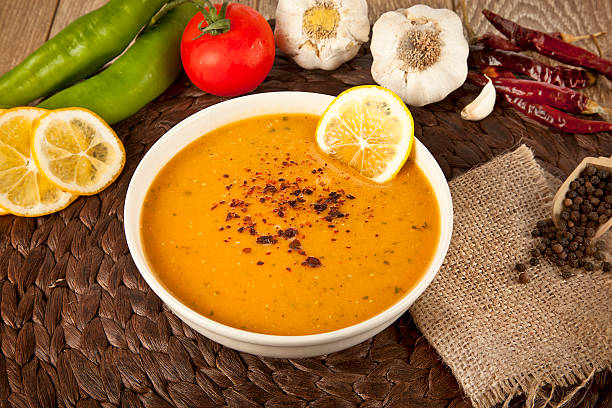 istock Lentil cream soup with lemon slices 534830547