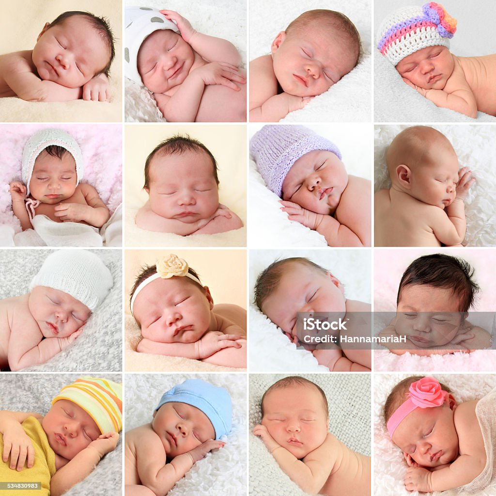 Newborn babies collage A collage of newborn babies sleeping.  Baby - Human Age Stock Photo