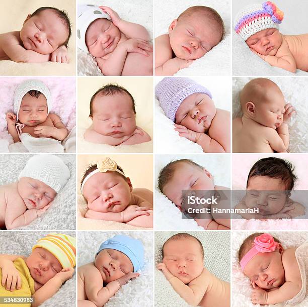 Newborn Babies Collage Stock Photo - Download Image Now - Baby - Human Age, Babies Only, Large Group Of People