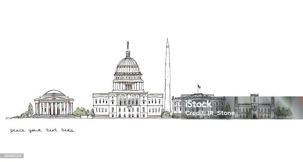 Buildings of Washington, sketch collection Washington DC stock illustration