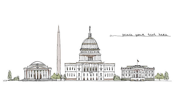 ilustraciones, imágenes clip art, dibujos animados e iconos de stock de los edificios de washington, sketch collection - the mall illustrations