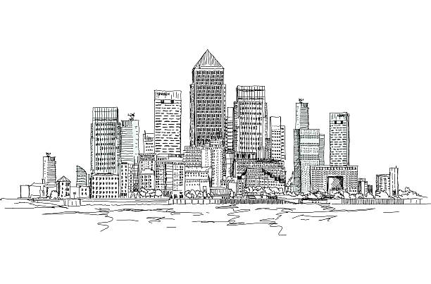 canary wharf business aria, london, sketch collection - bank of england 幅插畫檔、美工圖案、卡通及圖標