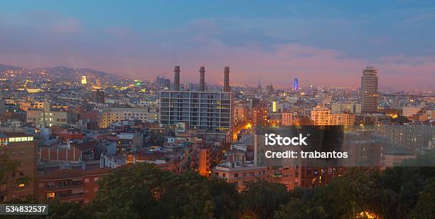 Night View Over Barcelona Stock Photo - Download Image Now - 2015, Architecture, Barcelona - Spain