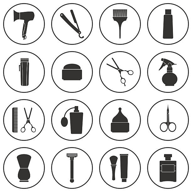 Barber Shop  barber tools flat icons set Barber shop vintage icons set Combing stock illustrations