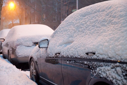 Cars Covered in Snow at winter in New York City.