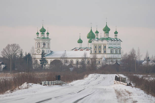 Medieval monastery near with Novgorod the Great, winter.