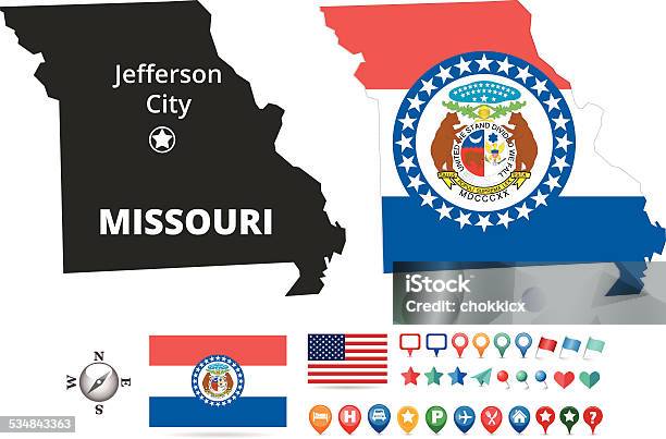 Ilustración de Mapa De Missouri y más Vectores Libres de Derechos de 2015 - 2015, Aeropuerto, Bandera