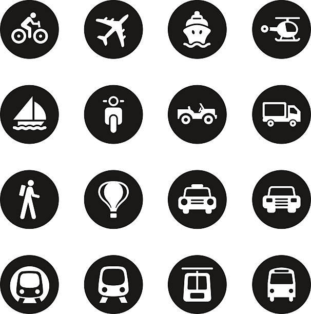 транспорт иконки набор 1-черный круг series - bicycle pick up truck icon set computer icon stock illustrations