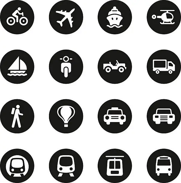 Vector illustration of Transportation Icons Set 1 - Black Circle Series