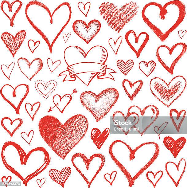 Hearts Stock Illustration - Download Image Now - Heart Shape, Crayon, Drawing - Activity