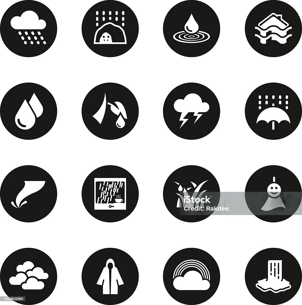 La temporada de lluvias iconos-círculo negro serie - arte vectorial de Ícono libre de derechos