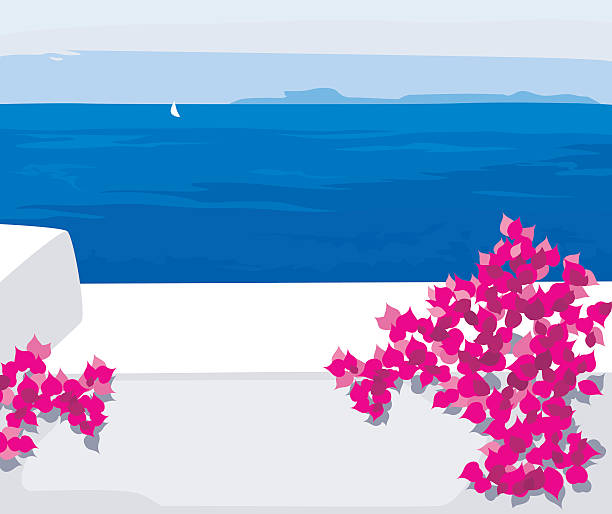 메디터레니언 풍경 - bougainvillea stock illustrations