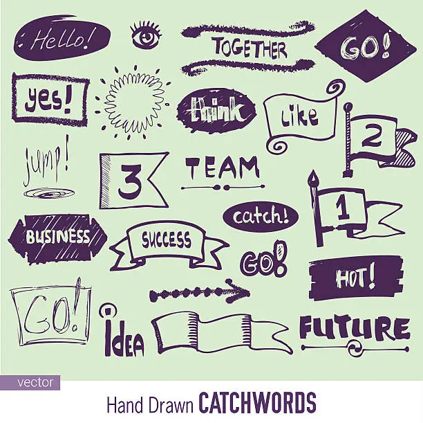 Vector illustration of Vector hand drawn catchwords set