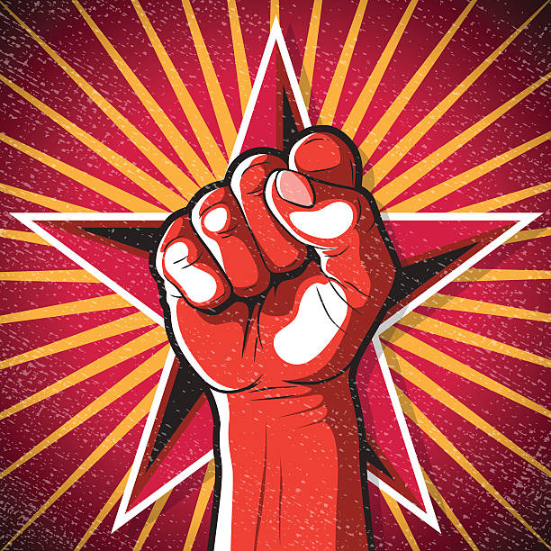 Retro Punching Fist Sign. vector art illustration