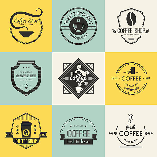 커피샵 로고 컬레션 - coffee circle coffee bean label stock illustrations