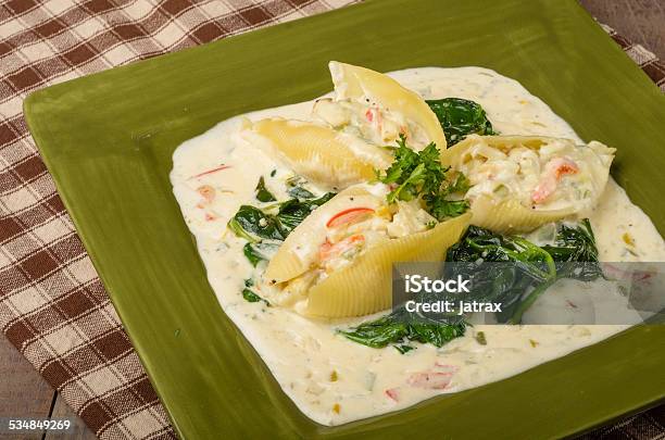 Pasta Shells Stuffed With Crab Stock Photo - Download Image Now - Crab - Seafood, Pasta, 2015