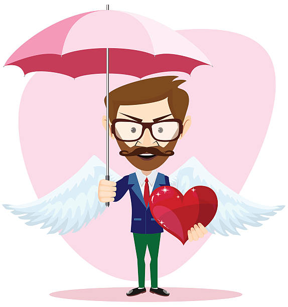 ilustraciones, imágenes clip art, dibujos animados e iconos de stock de ángel alas hombre con un paraguas y corazón - young male illustrations