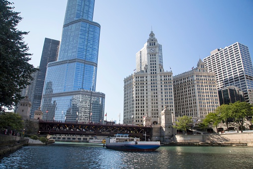 Detroit, Michigan, USA - April 4, 2012: The Detroit skyline as seen from Belle Isle, prominently featuring the Renaissance Center, world headquarters of General Motors, one of the largest car companies in the world.