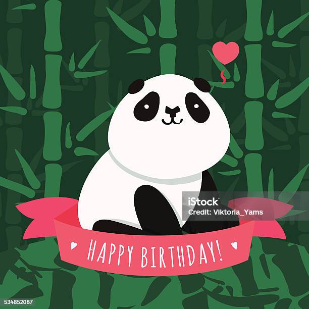 Vector Happy Birthday Card And Background With Cartoon Cute Panda Stock Illustration - Download Image Now