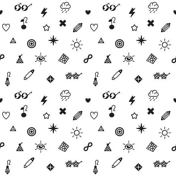 Vector illustration of Rave, punk and glam symbols seamless vector pattern