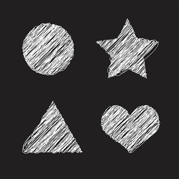 schwarzen und weiße geometrische formen - chaos sketch heart shape two dimensional shape stock-grafiken, -clipart, -cartoons und -symbole