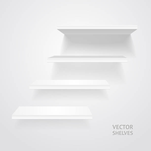White shelves. Vector Illustration of white shelves on light background sold out transparent stock illustrations